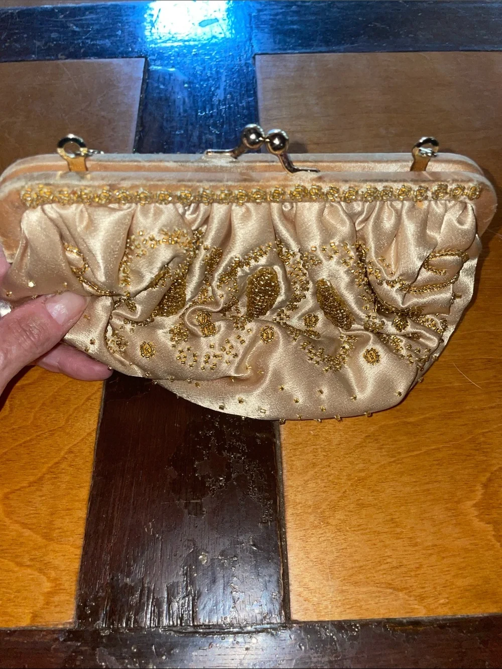 La Regale from Hong Kong Gold Beaded Satin Clutch